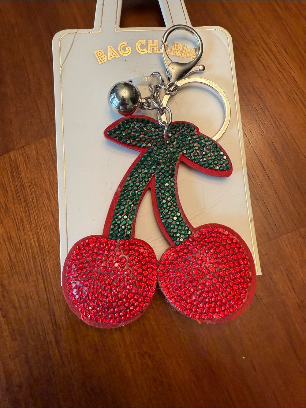 Sparkling Cherry Bag Charm Keychain - Red & Green